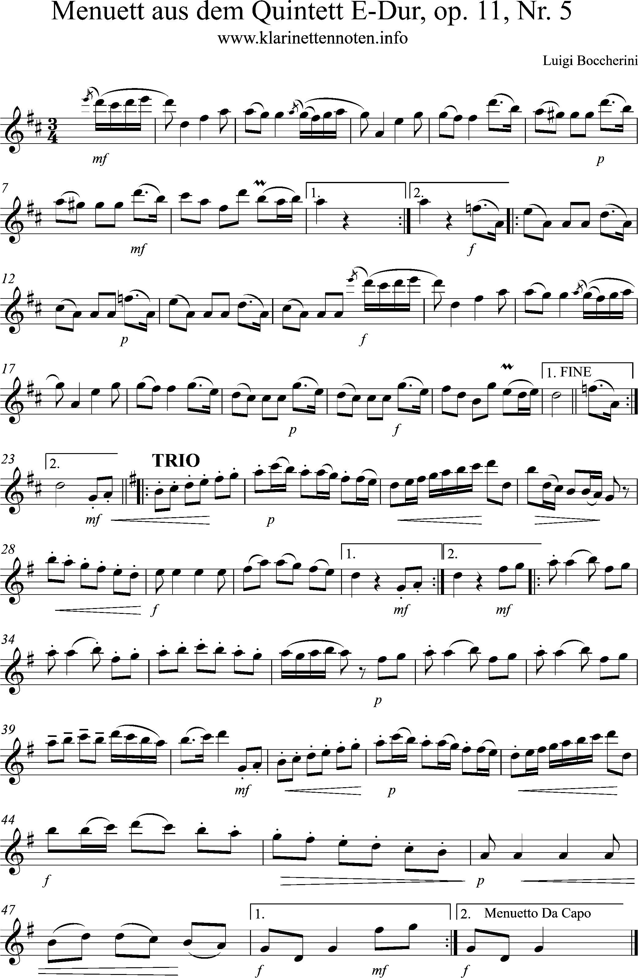 Solopart- Boccherini, Menuet, D-Major